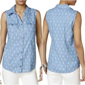 NWT style & co pineapple button down tank top